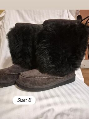 UGG Black Suede Fur Cuff Winter Boots